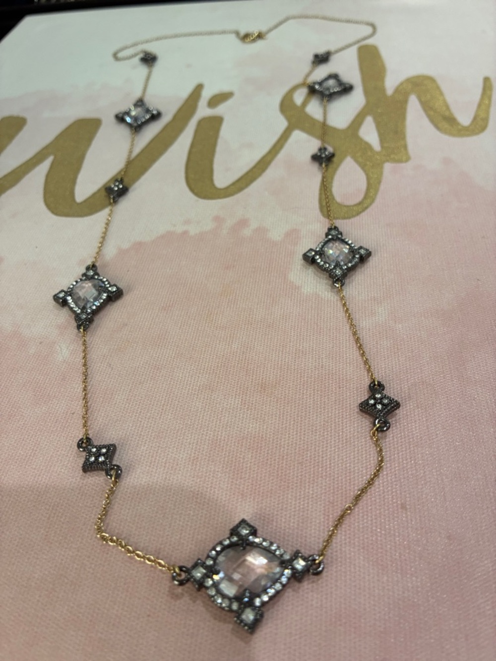 Elegant Gold & Silver Crystal Station Necklace - Women Jewelry